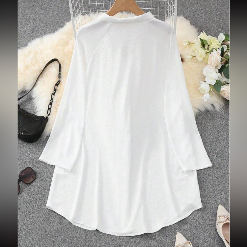 Plus Size Classic Elegant Roll Up Button Down Shirt Dress White - Picture 2 of 11